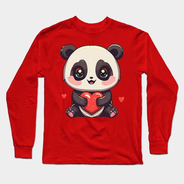 Panda bear with its hearts Long Sleeve T-Shirt by culturageek